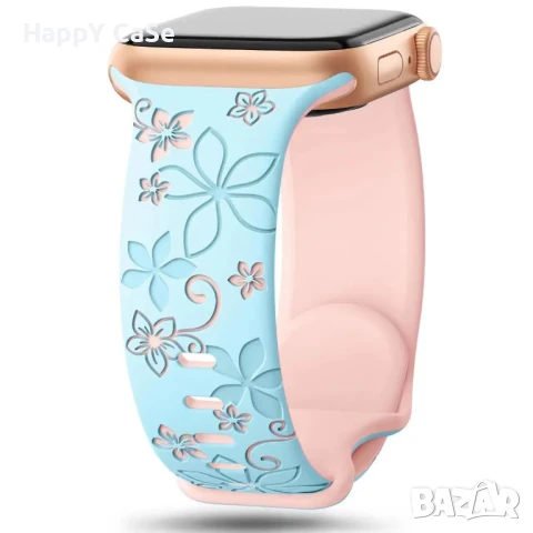 FLORAL Силиконова каишка за Apple Watch Series 11/10/9/8/7/6/5/4/3/2/1/SE/SE2/SE3, снимка 3 - Каишки за часовници - 50992006