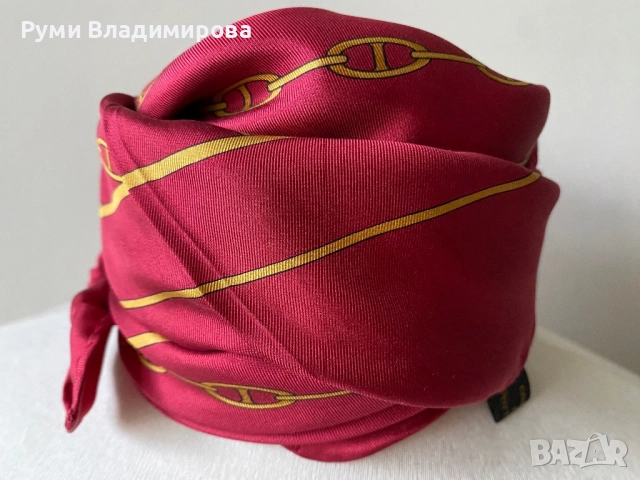 Червен копринен шал, снимка 7 - Шалове - 52638160