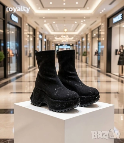 Спортни обувки на платформа - черни с камъчета, снимка 4 - Маратонки - 53193988