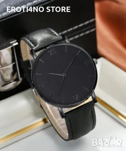 Мъжки елегантен часовник с кожена каишка с гривна, снимка 3 - Други - 49171429