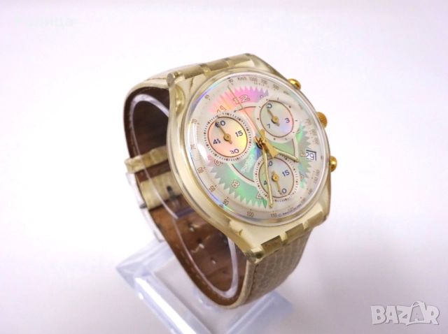 Мъжки кварцов часовник хронограф Swatch със седефен циферблат, снимка 2 - Дамски - 51883162