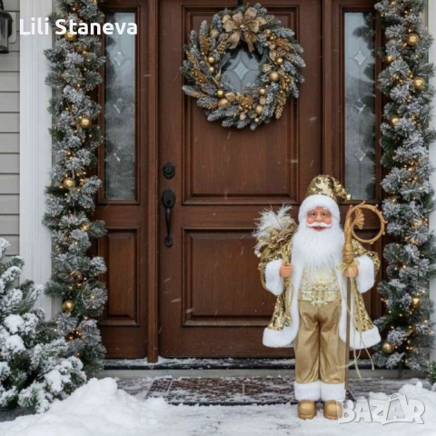 Луксозна коледна фигура Дядо Коледа в златно (50 / 70 / 90 см)., снимка 9 - Декорация за дома - 52791563