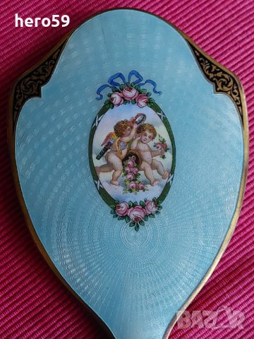 Старо дамско огледало с четка(гилеше емайл с позлата/Сребро,злато/, снимка 10 - Аксесоари за коса - 38144502