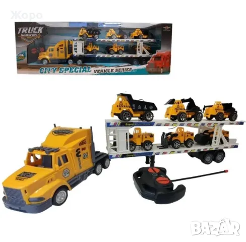 Детски камион автовоз с строителни машини и дистанционно управление 996912