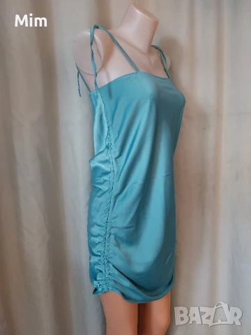 S/M Сатенена, къса рокля в светло зелено , снимка 6 - Рокли - 50670256