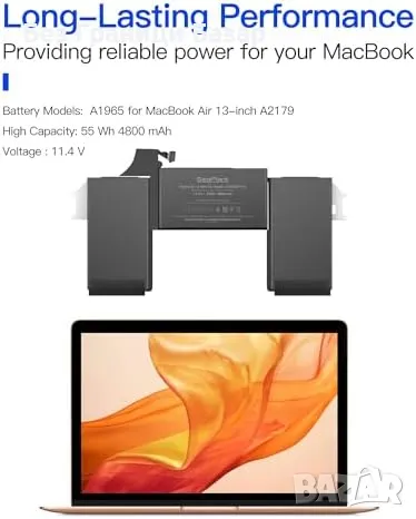 Нова лаптоп MacBook Air A2179 A1965 Батерия 2020 4800mAh Висок капацитет, снимка 4 - Части за лаптопи - 49965707