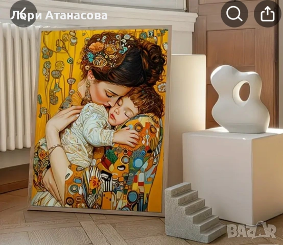 Художествено платно с мотиви на Густав Климт - топли нюанси, флорални мотиви, с рамка