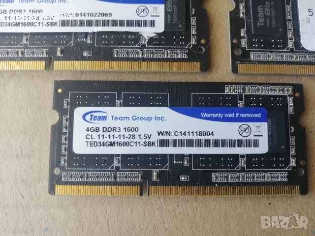 SO-DIMM Memory Module TEAM GROUP 4GB,DDR3 1600 MHz(PC3-12800) 11-11-11-28 1.5V, снимка 2 - RAM памет - 37996153