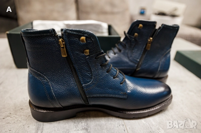Мъжки кожени боти от естествена кожа - 44 номер (тъмно сини) Ducavelli, снимка 3 - Мъжки боти - 52902568