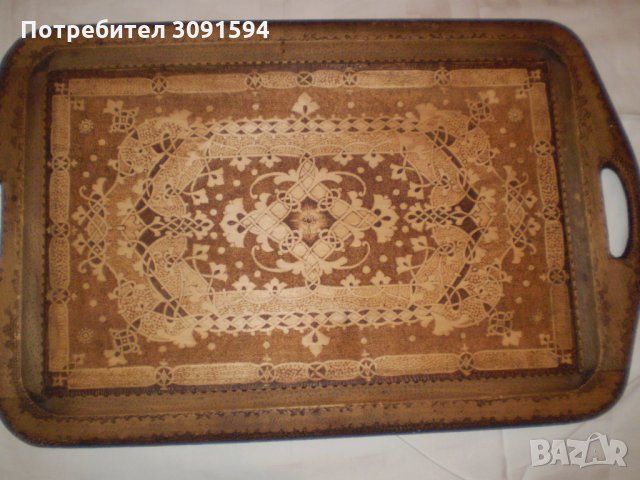Стар Дървен Поднос За Сервиране Пирография, снимка 2 - Антикварни и старинни предмети - 35020568