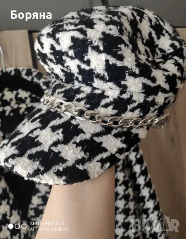 Sara Sweidan палто пепит с шапка комплект, снимка 6 - Палта, манта - 50057263