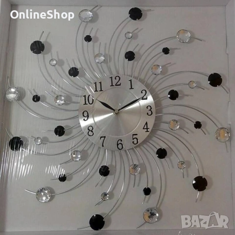 Стенен часовник с кристали , 50 см, Кварцов механизъм, Безшумен, снимка 13 - Декорация за дома - 53585357