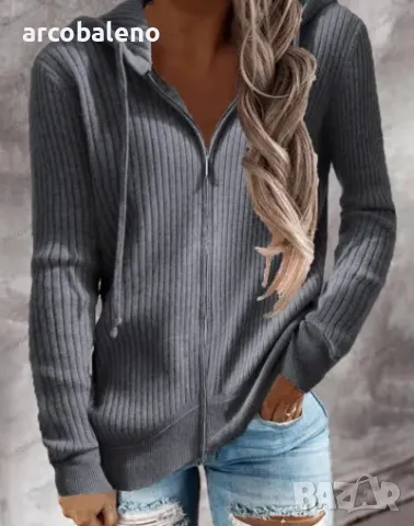 Ежедневен дамски суичър с качулка и цип и дълги ръкави, 6цвята , снимка 4 - Суичъри - 39744704