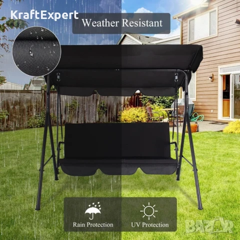 Градинска Люлка за Трима със Сенник – Стил и Устойчивост на Открито!, снимка 2 - Градински мебели, декорация  - 50653878