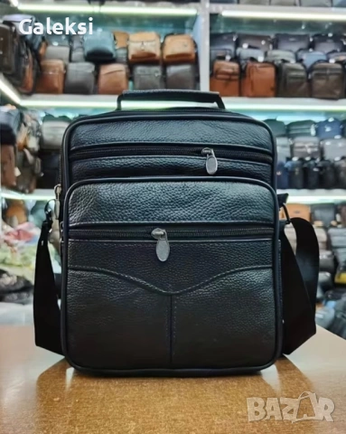 Мъжка универсална и голяма, работна кожена чанта /Черна естествена кожа!, снимка 3 - Чанти - 50096466