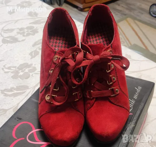 Дамски велурени обувки на ток, 38н., снимка 3 - Дамски обувки на ток - 48048740