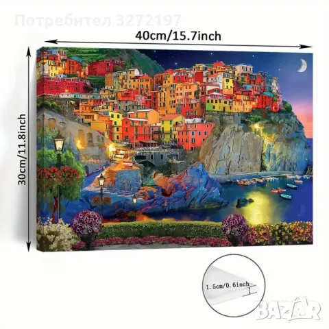 Картина на платно с дървена рамка-морски пейзаж Cinque Terre Италия,30x40 см., снимка 5 - Картини - 48262732