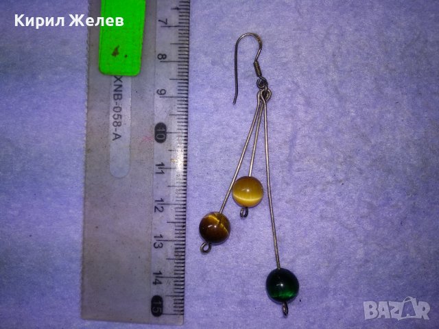 ШАРМАНТНА СРЕБЪРНА РЕТРО АРТ ОБЕЦА СРЕБРО 925 с ШЛИФОВАНО ТИГРОВО и КОТЕШКО ОКО 40906, снимка 3 - Обеци - 43318260