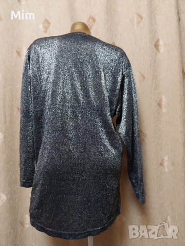 44/46 Блуза / туника /с дълъг ръкав от сребрист тънък брокат , снимка 5 - Туники - 44889402