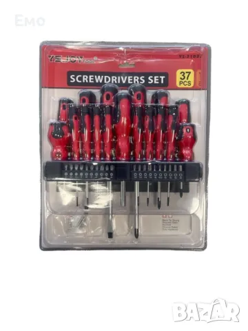 Комплект отвертки и битове с държач 37 части, черни/червени, снимка 3 - Отвертки - 47740889