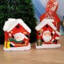 Светеща керамична къщичка с Дядо Коледа и Снежко светеща коледна украса