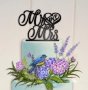 Mr Mrs сърце Love твърд акрил черен топер украса декор за торта, снимка 1 - Други - 26605532