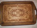 Стар Дървен Поднос За Сервиране Пирография, снимка 2