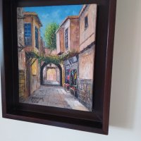 Картина масло на платно: „Дамаск“, арабски художник, 2017 Луксозна дълбока дървена рамка, снимка 6 - Картини - 37483993