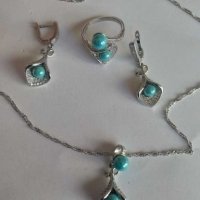 Сребърен комплект със сини перли, снимка 1 - Бижутерийни комплекти - 27891903