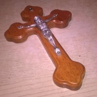 Дървен кръст с христос-бронз/сребро-20Х13см-внос швеицария, снимка 2 - Колекции - 27397901