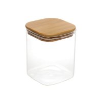 Стъклен буркан с банбуков капак 700мл,Квадратен 12х10см, снимка 2 - Аксесоари за кухня - 43957962