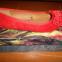  Ежедневни пантофки с панделка на свежи точки от еко кожа и велур   в червен цвят №37,38, снимка 2 - Дамски ежедневни обувки - 28801110
