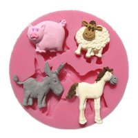 домашни селскостопански животни кон магаре прасе овца силиконов молд форма украса декор фондан торта, снимка 1 - Форми - 14340977