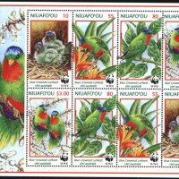 Чисти марки мал. лист WWF Птици Папагали 1998 Ниуафу Тонга, снимка 1 - Филателия - 34602709