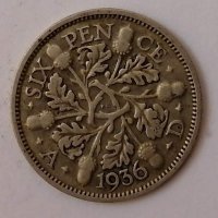 Великобритания 6 пенса 1936 с96, снимка 1 - Нумизматика и бонистика - 35179900