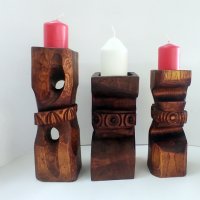 Резбовани дървени свещници, уникати от 70-те години, снимка 14 - Декорация за дома - 37561283