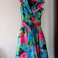 Луксозна официална рокля за повод на цветя от немачкаема коприна с пришита подплата. Размер: М, L. , снимка 1 - Рокли - 40523132