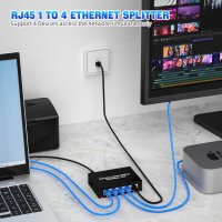 RJ45 Ethernet сплитер 1 до 4 високоскоростен, гигабитов мрежов сплитер с USB захранващ кабел, снимка 2 - Друга електроника - 43610848