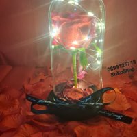 Вечна роза в луксозна кутия с панделка/Роза в стъкленица/Роза с LED светлини , снимка 4 - Декорация за дома - 44077192