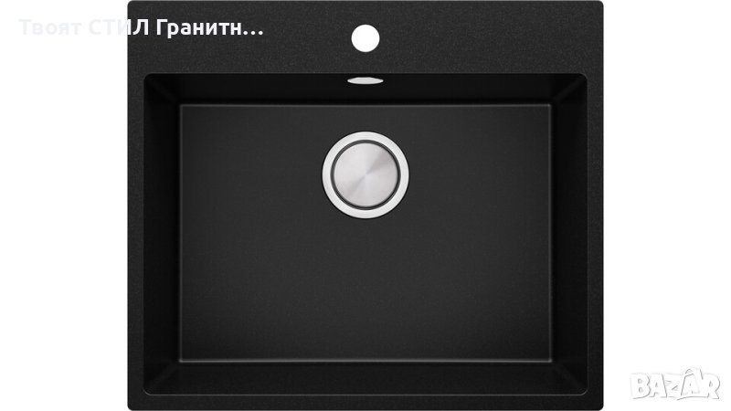 Черна Кухненска Мивка от гранит модел Рига 60 XL 580 x 500 мм, снимка 1