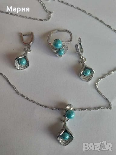 Сребърен комплект със сини перли, снимка 1