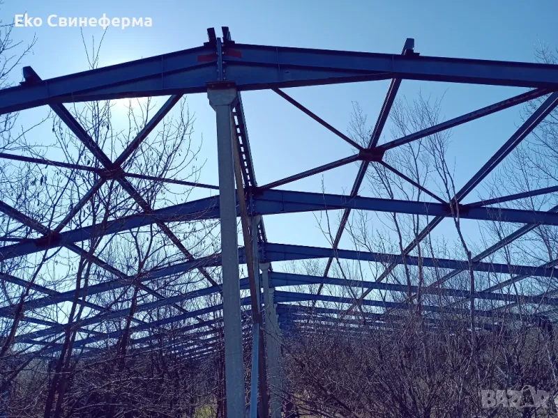 Метално хале(конструкция)76м х 23м. Монтана.60бр.колони(подпори)20бр.ферми.Кота било 4,90м. 90лв/м2, снимка 1