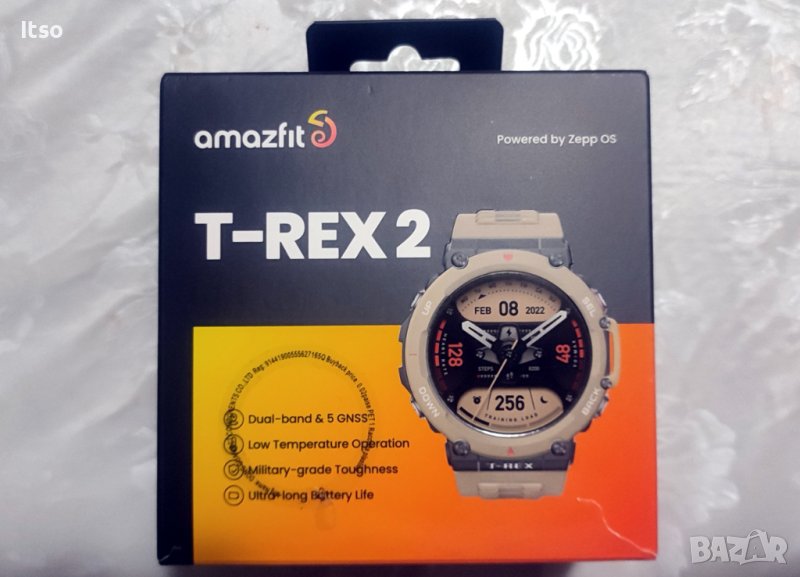Отличен Amazfit Watch T-Rex 2 , GPS, батерия 20 дни+4 каишки+протектор, снимка 1