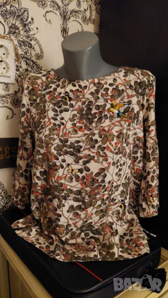 Блуза с листа и пеперуди, С, снимка 1