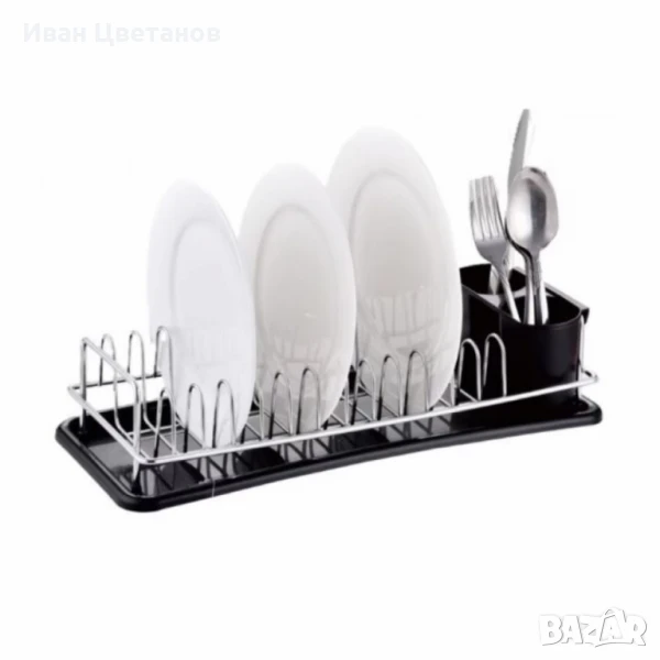 Сушилник за съдове Rosberg R53000M, 1 ниво, хром/черна табла, 41.5х17.5х9.5 см, снимка 1