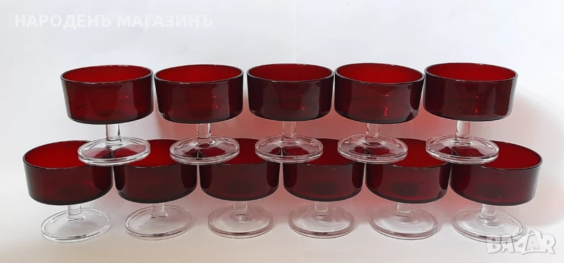 Френски сервиз чаши за мелба десерт шоколад тъмно червено стъкло , снимка 1