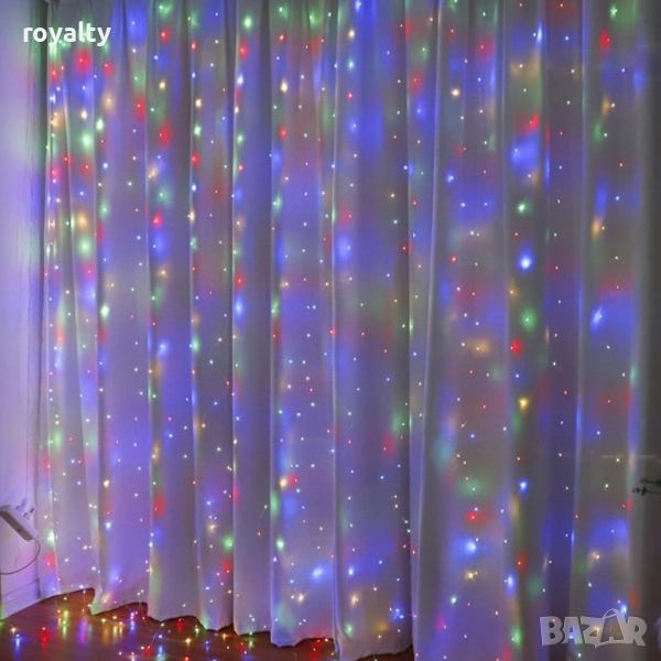 Коледни лампички с 300Led лампи 3 метра на 3 метра ,коледна завеса с дистанционно, снимка 1