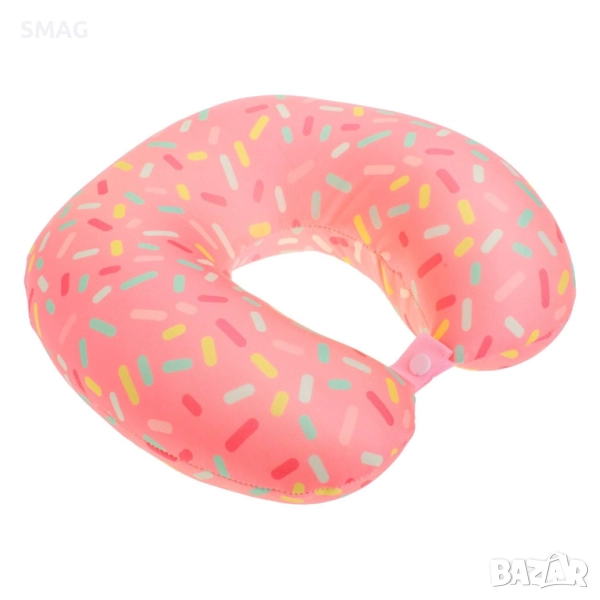 Възглавница за пътуване розова с шарка и конфети 30x30 см_1240907, снимка 1