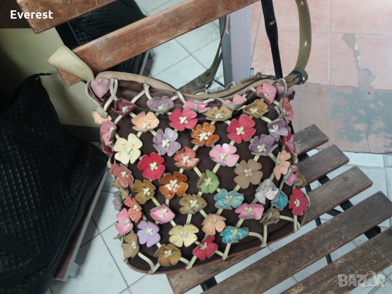 🐙Octopus естествена кожа- среден размер шарена Чанта, на цветя 🌻🌹⚘🌷🥀, снимка 1