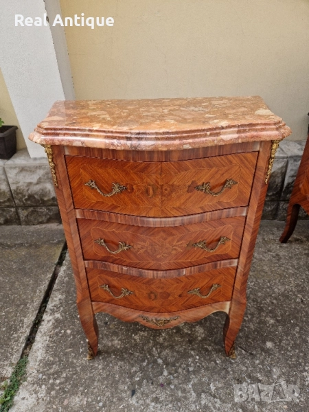 Комод скрин френски антикварен шкаф интарзия мрамор бронзови орнаменти , снимка 1